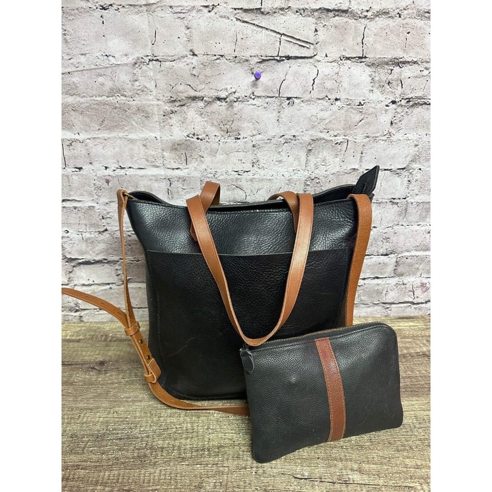 Madewell Women’s 2pc Handbag Zip Pouch Set Black/Brown Leather Purse Boho